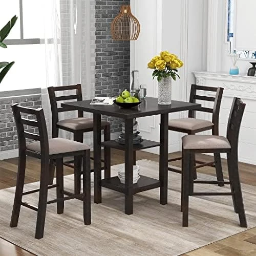 Mojay 6-Piece Rectangular Espresso Wood Dining Table Set With 4 Upholstered Chairs And Bench For Kitchen And Dining Room 10 Mojay 6-Piece Rectangular Espresso Wood Dining Table Set With 4 Upholstered Chairs And Bench For Kitchen And Dining Room - Image 10