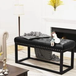 AWQM Tufted Ottoman Bench,Velvet Upholstered Seat,Footrest Chair,Rectangle Vanity Stool With Golden Metal Frame,Perfect For Dressing Room,Living Room,Entryway Or Bedroom,Beige… -Best Furniture Store 51e4Zff0dL. AC