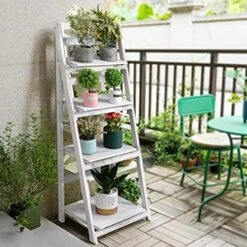 ECOMEX 4-Tier Ladder Shelf, Ladder Bookshelf Foldable Ladder Shelves, Rustic Wood Ladder Shelf Storage Rack Bookcase, Plant Display Shelf For Room Office Bedroom, White -Best Furniture Store 51e6tVtCnrL. AC