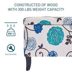 HUIMO Storage Ottoman, 35" Ottoman With Storage For Living Room, Script Printed Linen Upholstered Fabric Ottoman Foot Rest, Ottoman Bench For Bedroom End Of Bed, Entryway, Window Bench(Blue Flower) -Best Furniture Store 51e8IkaOzbL