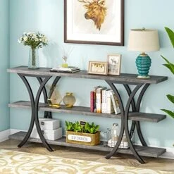 Tribesigns 70.8 Inch Narrow Console Table, Long Sofa Table Entry Table With 3 Tier Storage Shelves For Entryway Hallway Living Room (Brown) -Best Furniture Store 51e8cpo8u2L. AC