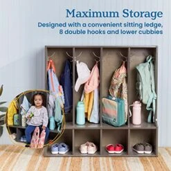 ECR4Kids Streamline 4-Section Coat Locker With Bench, Toddler Size, Kids Furniture, Grey Wash -Best Furniture Store 51eAq9gZksL