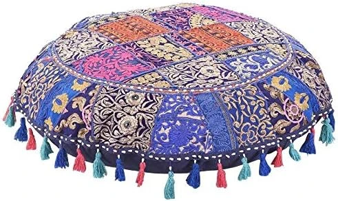 KLAVATE Indian Handmade Vintage Patchwork Cotton Boho Chic Bohemian Hand Embroidered Decorative Ethnic Foot Stool Round Floor Pillows & Cushion Cover Seating Pouf Ottoman (Purple, 18 Inch) 10 KLAVATE Indian Handmade Vintage Patchwork Cotton Boho Chic Bohemian Hand Embroidered Decorative Ethnic Foot Stool Round Floor Pillows & Cushion Cover Seating Pouf Ottoman (Purple, 18 Inch) - Image 10