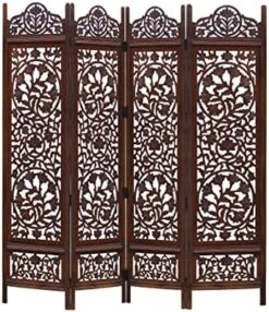 Oom Divider Wood Screen - Ghanti Bells Antique Brown - 4 Panel Folding 72 X 80 - Assembled Hand Carved Decorative Functional Versatile Portable Partition Reversible Privacy Boho - COTTON CRAFT -Best Furniture Store 51eJyFAVo7L. AC