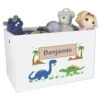 My Bambino Personalized Dinosaur Toy Box For Boys Custom White Wooden Theme For Kids Bin Child Safe With No Lid Storage Playroom Nursery
