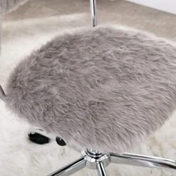 Wahson Cute Faux Fur Task Chair With Wheels, Fuzzy Swivel Desk Chair Armless, For Women, Adults, Kids Living Room, Bedroom, Vanity, Home Office, School, Height Adjustable, Grey -Best Furniture Store 51eUh2HXxiL