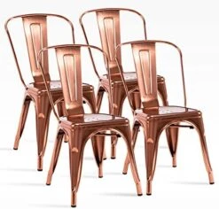 MFD LIVING 18 Inch Metal Dining Chair, Indoor Outdoor Patio Chair with Rustless, Stackable Chair for Restaurant Dining Room Chair Set of 4 (Gold) -Best Furniture Store 51ebN3MDYhL. AC