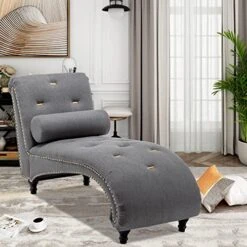 ALISH Chaise Lounge Indoor Upholstered Chaise Lounge Chair Modern Recliner Sofa Sleeper Sofa For Living Room, Bedroom Gray -Best Furniture Store 51eiaarMEGL