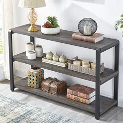 EXCEFUR Sofa Table, Rustic Console Table For Living Room, Foyer Tables For Entryway With 3-Tier Open Shelf, Grey