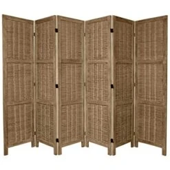 Oriental Furniture 5 1/2 Ft. Tall Bamboo Matchstick Woven Room Divider - Burnt Grey - 6 Panel