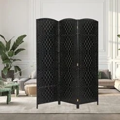 Spurgehom 4 Panel Room Divider Folding Wall Divider 6Ft Privacy Screen Indoor Portable Woven Partitions And Dividers Freestanding, Diamond Double-Weaved For Home, No Installation Required (Black) -Best Furniture Store 51eub71RSPL. AC