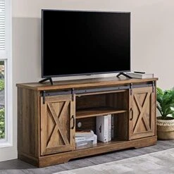 AMERLIFE Fireplace TV Stand Sliding Barn Door Wood Entertainment Center With A 23'' Electric Fireplace Insert, Modern Farmhouse Storage Cabinet Console For TVs Up To 65", Distressed White & Barnwood -Best Furniture Store 51f2ReDveL. AC