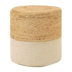 · REDEARTH · Cylindrical Pouf Foot Stool Ottoman -Jute Braided Accent Chair Footrest For The Living Room, Bedroom, Nursery, Patio, Lounge & Other Rooms In The Home (14.5”x14.5”x16”; Natural Ivory) -Best Furniture Store 51f5MigAAuL