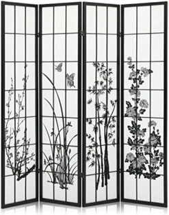 Partition Room Divider Wood Floral Room Divider With 6-Panel 5.7ft Portable Freestanding Privacy Partition Shoji Screen For Home Office Bedroom Separation, Black -Best Furniture Store 51f60Cti8NL. AC