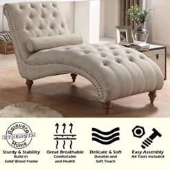 Rosevera Leavitt Living Room Chairs With Padded Seat Sleeper Comfy For Bedrooms Lounge Chaise, Standard, Pearl Beige -Best Furniture Store 51f9NmfnsSL