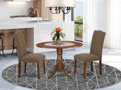 East West Furniture DLEN5-BLK-20 5Pc Round 42" Kitchen Table With Two 9-Inch Drop Leaves And Four Parson Chair With Black Leg And Linen Fabric Dark Gotham Grey, 5 18 East West Furniture DLEN5-BLK-20 5Pc Round 42" Kitchen Table With Two 9-Inch Drop Leaves And Four Parson Chair With Black Leg And Linen Fabric Dark Gotham Grey, 5 -Best Furniture Store 51fMEPt7hAL. AC