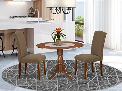 East West Furniture DLEN5-BLK-20 5Pc Round 42" Kitchen Table With Two 9-Inch Drop Leaves And Four Parson Chair With Black Leg And Linen Fabric Dark Gotham Grey, 5 7 East West Furniture DLEN5-BLK-20 5Pc Round 42" Kitchen Table With Two 9-Inch Drop Leaves And Four Parson Chair With Black Leg And Linen Fabric Dark Gotham Grey, 5 - Image 7