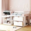 Low Loft Bed With Storage Drawers And Bookshelf Twin Size Junior Loft Bed Frame With A Mini Desk And Blackboard, Wooden Loft Beds For Kids Boys Girls Teens, White