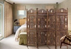 Oom Divider Wood Screen - Ghanti Bells Antique Brown - 4 Panel Folding 72 X 80 - Assembled Hand Carved Decorative Functional Versatile Portable Partition Reversible Privacy Boho - COTTON CRAFT -Best Furniture Store 51fWMhuFqfL