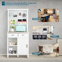 PETSITE Kitchen Pantry Storage Cabinet, 67" Freestanding Microwave Cupboard With Sliding Door Cabinet, Drawers & Shelves, Buffet With Hutch For Living Room, Dining Room, White -Best Furniture Store 51fWPkfsHfL