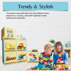 Product 4 Kids - Washable Toy Box Storage Cube, Canvas Toy Chest Organizer Foldable Kids Toy Storage Organizers For Child's Bedroom Or Playroom -13x13x13 Inch (Truck+ Excavator) -Best Furniture Store 51fZ12s20VL