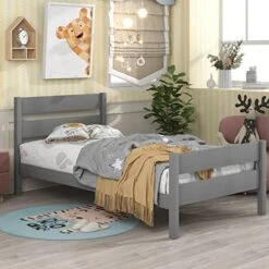 WIJCK Twin Bed With Headboard And Footboard Grey -Best Furniture Store 51fcAlG66yL