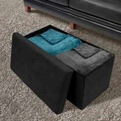 Sorbus Storage Ottoman Bench – Collapsible/Folding Bench Chest With Cover – Perfect Toy And Shoe Chest, Hope Chest, Pouffe Ottoman, Seat, Foot Rest, – Contemporary Faux Suede (Black)