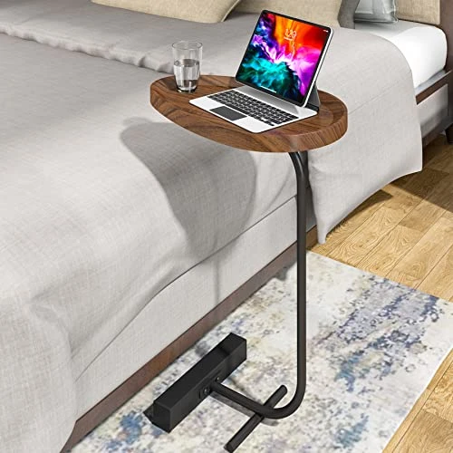 Tribesigns C Side Table, Minimalist Narrow End Table For Sofa Couch, Small C-Shaped Table Nightstand Snack Table TV Tray For Living Room, Walnut & Black 5 Tribesigns C Side Table, Minimalist Narrow End Table For Sofa Couch, Small C-Shaped Table Nightstand Snack Table TV Tray For Living Room, Walnut & Black - Image 5