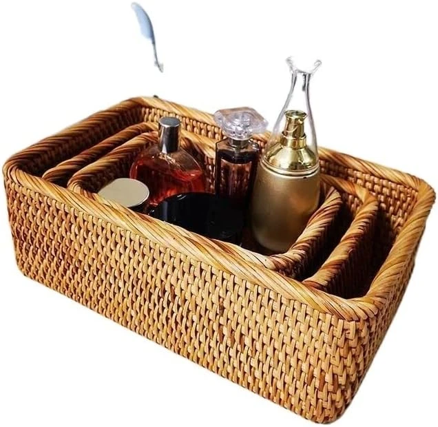 YSJX Kitchen&bedroom Storage Accessories 3pcs/set Rattan Knitting Storage Box Glove Box Magazine Cosmetics Storage Box Rattan Knitting (Size : A 3pcs/set) 7 YSJX Kitchen&bedroom Storage Accessories 3pcs/set Rattan Knitting Storage Box Glove Box Magazine Cosmetics Storage Box Rattan Knitting (Size : A 3pcs/set) - Image 7