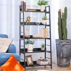 BATHWA Industrial 5-Tier Ladder Bookshelf Wood And Metal Bookcase Black Organizer Stand Rack Storage Ladder Shelves For Living Room Office Bathroom Kitchen, 59'' Height 13 BATHWA Industrial 5-Tier Ladder Bookshelf Wood And Metal Bookcase Black Organizer Stand Rack Storage Ladder Shelves For Living Room Office Bathroom Kitchen, 59'' Height -Best Furniture Store 51fqY3Sv0tL. AC