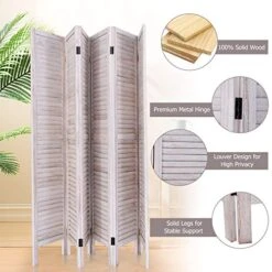 DORTALA 6-Panel Room Divider, 5.5Ft Tall Freestanding Wood Folding Screen For More Privacy Space, Louver Appearance, Ideal Solution For Partition Space And Enhance Your Decor, White -Best Furniture Store 51fyjxWmnIL