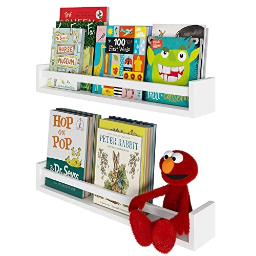 Wallniture Utah 24" Bookshelf For Kids Room Decor, White Floating Shelves For Kitchen, Bathroom Storage Set Of 2 1 Wallniture Utah 24" Bookshelf For Kids Room Decor, White Floating Shelves For Kitchen, Bathroom Storage Set Of 2