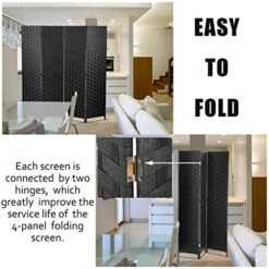 Room Divider, 4 Panel Room Dividers And Folding Privacy Screens 6FT Tall Sound Proof Wall Divider Wood Screens Dorm Partitions Freestanding Temporary Wall Room Furniture Separators- Black