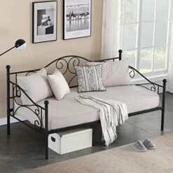 Twin Size Bed Frame With Wooden Headboard And Footboard, Mattress Foundation/Platform With Strong Metal Slats And Anti-Slip Support, No Box Spring Needed/Noise Free, Metal Wood Head Board -Best Furniture Store 51g6ZbyHAsL. AC