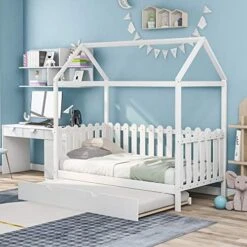 Harper & Bright Designs Twin House Bed With Trundle Bed, Wood Twin Size Daybed For Girls Boys,Kids Platform Bed Frame With Roof Twin Cabin Bed For Bedroom,Pink+White 20 Harper & Bright Designs Twin House Bed With Trundle Bed, Wood Twin Size Daybed For Girls Boys,Kids Platform Bed Frame With Roof Twin Cabin Bed For Bedroom,Pink+White -Best Furniture Store 51g7GKq9CdL. AC