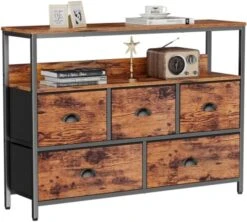 Furologee Console Table, Dresser TV Stand For Bedroom, Tall Entertainment Center With Shelves, Sofa Table With 5 Fabric Drawers Closet Storage Organizer For Living Room/Entryway/Hallway, Rustic Brown -Best Furniture Store 51gBnX9zGoL. AC