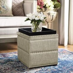 Edeco Modern Nailhead Storage Ottoman With Tray Top Square Script Ottoman Space-Saving Coffee Table, Grey 14 Edeco Modern Nailhead Storage Ottoman With Tray Top Square Script Ottoman Space-Saving Coffee Table, Grey -Best Furniture Store 51gCvMBPg3L. AC
