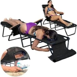 FLIP Face Down Tanning Chaise Lounge Chair - Face & Arm Holes - 2 Legs Support - Polyester Material – Backrest Positions - Head Rest Pillow - Beach Or Home Use - PATENTS Pending - Pink Stripes Pattern -Best Furniture Store 51gHdsZTgqL. AC