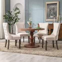 KCC Velvet Dining Chairs Set Of 4, Tufted Upholstered Wingback High-end Dining Kitchen Chair With Nailhead Solid Wood Legs, Contemporary Nikki Collection Modern Style, Beige -Best Furniture Store 51gKOJo2WQL