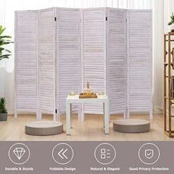 DORTALA 6-Panel Room Divider, 5.5Ft Tall Freestanding Wood Folding Screen For More Privacy Space, Louver Appearance, Ideal Solution For Partition Space And Enhance Your Decor, White -Best Furniture Store 51gNqJ4cP8S