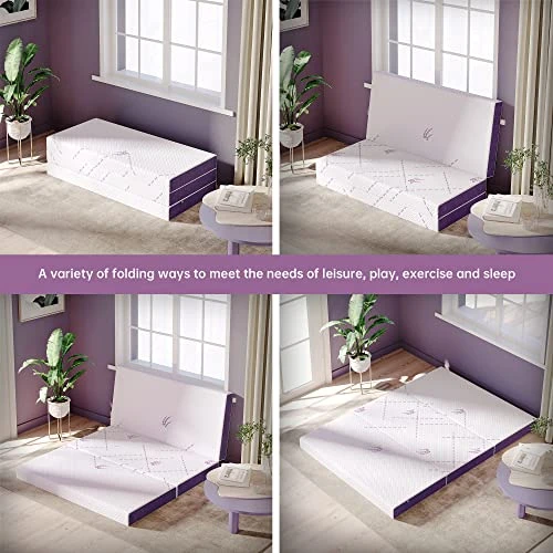 Folding Mattress Full Size, 4-Inch Foldable Mattress, Tri-Fold Gel Memory Foam Mattress With Washable Cover, Portable Mattress For Traveling, Camping, Guest Bed 4 Folding Mattress Full Size, 4-Inch Foldable Mattress, Tri-Fold Gel Memory Foam Mattress With Washable Cover, Portable Mattress For Traveling, Camping, Guest Bed - Image 4