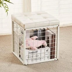 Mxfurhawa Iron Mesh Storage Ottoman, 55L Multipurpose Ottoman With Storage For Bedroom And Livingroom, Faux Leather Black Footrest With Foam Padded Seat, Support 350lbs -Best Furniture Store 51gOsFhrxQL. AC