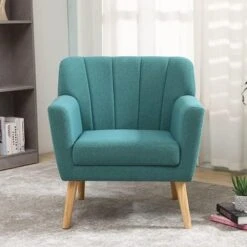 MELLCOM Mid Century Modern Accent Chair, Comfy Linen Fabric Club Chair With Solid Wood Legs Tufted Back, Upholstered Armchair Chairs For Living Room, Reading Room, Bedroom, Orange/Blue -Best Furniture Store 51gT9xu4OQL. AC