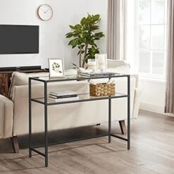 VASAGLE 39.4 Inch Console Sofa Table, Modern Entryway Table, Tempered Glass Table, Metal Frame, 2 Shelves, Adjustable Feet, For Living Room, Hallway, Black ULGT025B01 7 VASAGLE 39.4 Inch Console Sofa Table, Modern Entryway Table, Tempered Glass Table, Metal Frame, 2 Shelves, Adjustable Feet, For Living Room, Hallway, Black ULGT025B01 -Best Furniture Store 51gWKivWD6L