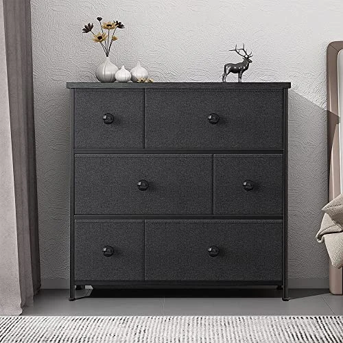 6 Drawer Dresser For Bedroom Chest Of Drawers Closets Storage Units Organizer Tower Steel Frame Wooden Top Living Room Entryway Office (Black Grey) YLZ6B4 6 6 Drawer Dresser For Bedroom Chest Of Drawers Closets Storage Units Organizer Tower Steel Frame Wooden Top Living Room Entryway Office (Black Grey) YLZ6B4 - Image 6