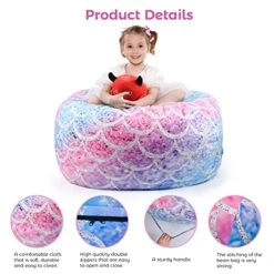 KABOER Bean Bag Cover For Kids,200L Stuffed Animal Storage Bean Bag Chair Cover |Stuffable Zipper Beanbag For Organizing Children Soft Plush Toys (32x29inch) -Best Furniture Store 51gWoJE0T6L