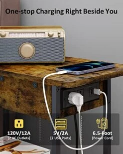 HOUIT End Table With Charging Station, Narrow Flip Top Side Table With USB Ports And Outlets, Nightstand With Storage For Small Spaces, Bedside Tables For Living Room, Bedroom -Best Furniture Store 51gaYAl6fnL