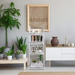 Babion 4-Tier Ladder Shelf, Plant Shelf Ladder Shelves White Folding Shelf Stable Wooden Shelf Freestanding Plant Shelves Flowerpot Stand Indoor Ladder Bookshelf For Office, Bedroom, Balcony (White) -Best Furniture Store 51ggeTca0XL