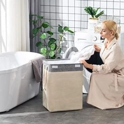 Fiona's Magic 80L Large Laundry Hamper With Lid, Collapsible Laundry Basket With Rope Handles, Dirty Clothes Hamper For Bedroom, Living Room, Clothes Storage Basket 16.5"L×12.2"W×24"H, Grey -Best Furniture Store 51gjOKGe6uS
