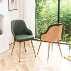 YOUUGIOR Mid Century Modern Dining Chairs,Leather Upholstered Accent Arm Chairs,Leisure Side Chair With Metal Legs And Bamboo Back For Living Room,Dining Room,Set Of 2,Brown. -Best Furniture Store 51gnGpddKfL. AC